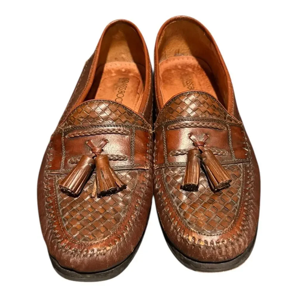 Brass Boot Men’s Brown Leather Weave Slip On Tassel Loafer Size 10.5 - Picture 4 of 9